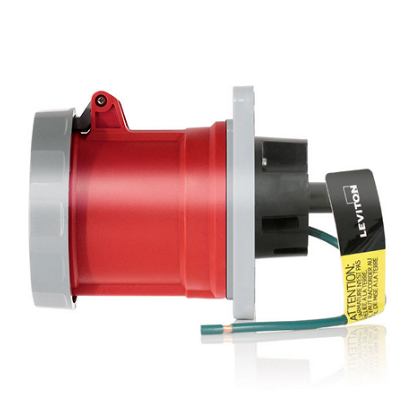 Leviton 4100R7WLEV 100 Amp, 480 Volt 3-Phase, 3P, 4W, LEV Series North American-Rated IEC 60309-1 & 60309-2 Pin & Sleeve Receptacle, Industrial Grade, IP66/IP67/IP68/IP69K, Watertight - Red