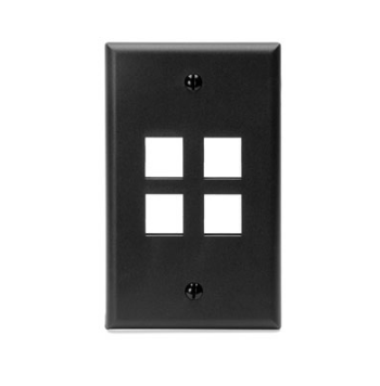 Leviton 41080-4EP Single-Gang QUICKPORT™ Wallplate, 4-Port, Black