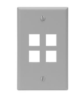 Leviton 41080-4GP Single-Gang Quickport, Wall Plate, 4-port, Gray Finish