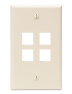 Leviton 41080-4TP Single-Gang Quickport, Wallplate, 4-port, Light Almond Finish