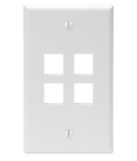 Leviton 41080-4WP Single-Gang QuickPort Wallplate, 4-Port, White Finish