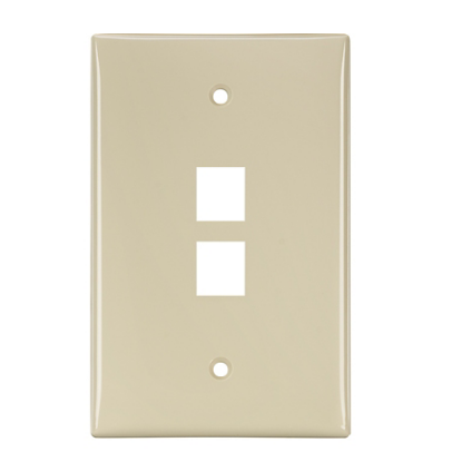 Leviton 41091-2IN Midsize Single-Gang QUICKPORT™ Wallplate, 2-Port, Ivory