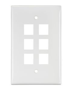 Leviton 41091-6WN Midsize Single-Gang Quickport, Wallplate, 6-port, White Finish