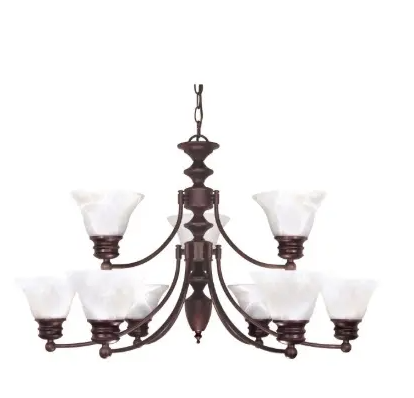 Nuvo 60-362 Empire Series Chandelier w/ Alabaster Glass, 2 Tier, 9 Lights, Old Bronze, Wattage 60W