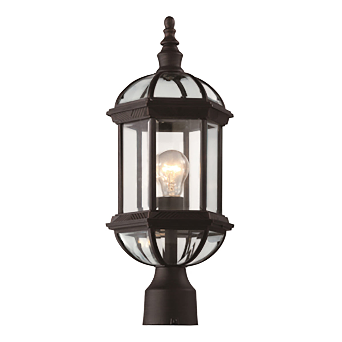 Trans Globe Lighting 4186 RT Wentworth 1 light rust post mount lantern with clear beveled glass