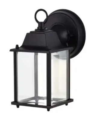 Nuvo 62-1571 LED Cube Wall Lantern, Dimmable, Wattage 8W, Lumens 620 lm, Voltage 120V, Color Temperature 3000K, Clear/Black