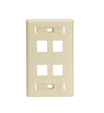Leviton 42080-4IL QUICKPORT™ Wallplate for Large Connectors with ID Windows, Single Gang, 4-Port, Ivory
