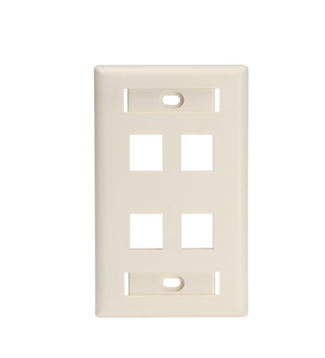 Leviton 42080-4TL QUICKPORT™ Wallplate for Large Connectors with ID Windows, Single Gang, 4-Port, Light Almond
