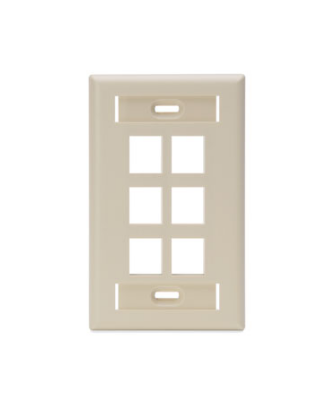Leviton 42080-6IS Single-Gang QUICKPORT™ Wallplate with ID Windows, 6-Port, Ivory
