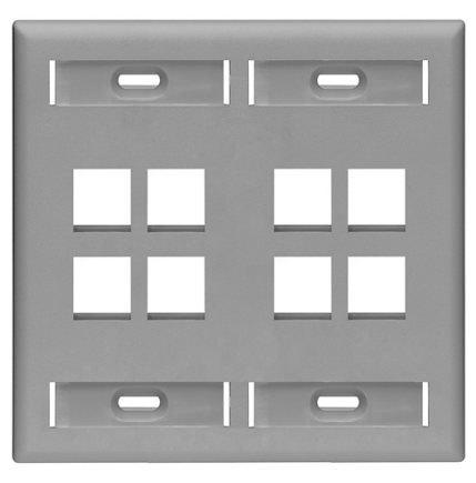 Leviton 42080-8GP Dual-Gang QUICKPORT™ Wallplate with ID Windows, 8-Port, Gray