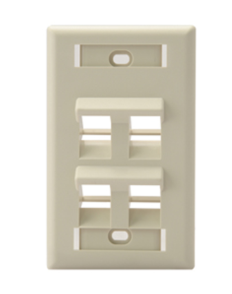 Leviton 42081-4IS Angled Single-Gang Quickport, Wallplate w/ ID Windows, 4-Port, Ivory Finish