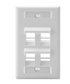 Leviton 42081-4WS Angled Single-Gang Quickport, Wallplate w/ ID Windows, 4-Port, White Finish