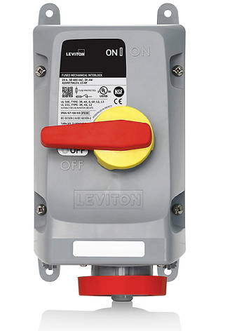 Leviton 420MF7WLEV LEV Series IEC Pin & Sleeve Mechanical Interlock, 20 Amp, 600 Volt 3-Phase, 3P, 4W, Red Finish