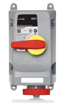 Leviton 420MI7WLEV LEV Series IEC Pin & Sleeve Mechanical Interlock, 20 Amp, 480 Volt 3-Phase, 3P, 4W, Red Finish
