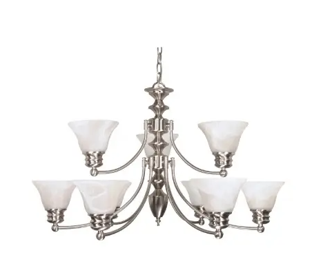 Nuvo 60-360 Empire Series Chandelier w/ Alabaster Glass, 2 Tier, 9 Lights, Brushed Nickel, Wattage 60W