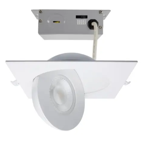 SATCO S11861 LED 6-in Square Gimbal Downlight w/ Remote Driver, Wattage 15W, Voltage 120V, Multi-Color Temperature, White