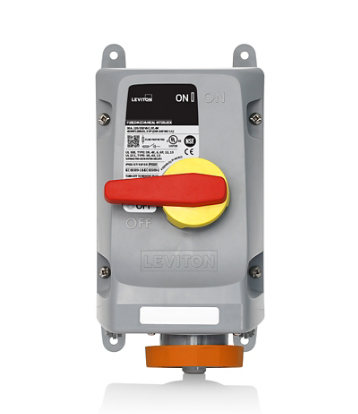 Leviton 430MF12WLEV 30 Amp, 125/250 Volt, 3P, 4W, LEV Series North American-Rated IEC 60309-1 & 60309-2 Pin & Sleeve Mechanical Interlock, Industrial Grade, IP66/IP67/IP68/IP69K, Watertight, Fused - Orange