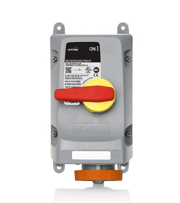 Leviton 430MI12WLEV 30 Amp, 125/250 Volt, 3P, 4W, LEV Series North American-Rated IEC 60309-1 & 60309-2 Pin & Sleeve Mechanical Interlock, Industrial Grade, IP66/IP67/IP68/IP69K, Watertight, Non-Fused - Orange