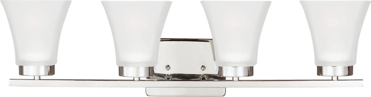 Generation Lighting Bayfield 4 light chrome bath vanity wall light with satin etched glass