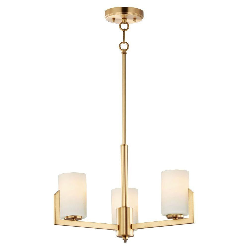 Maxim Lighting 21285SWSBR Dart 3 Light Satin Brass Chandelier with Satin White Glass Cylinders - Full View