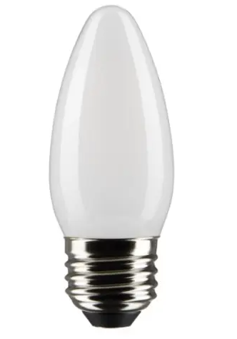 SATCO S21833 LED B11 Bulb, Dimmable, E26, Wattage 3W, Lumens 250 lm, Voltage 120V, Color Temperature 2700K, Frosted, 2PK
