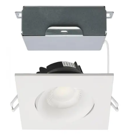 SATCO S11627R1 LED 3.5-in Square Gimbal Downlight with Remote Driver, Wattage 12W, Multi-Color Temperature, White