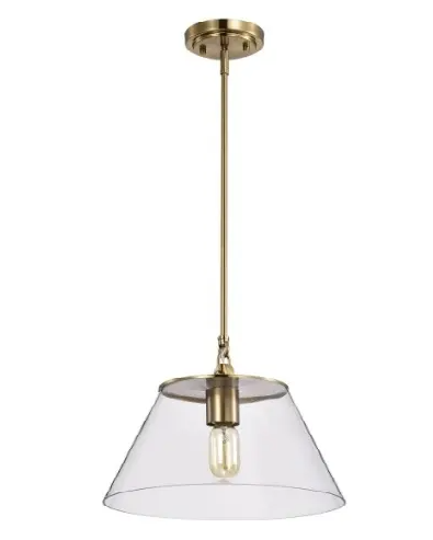 Nuvo 60-7413 Dover Pendant, Wattage 60W, Voltage 110V, Clear Glass/Vintage Brass, Medium