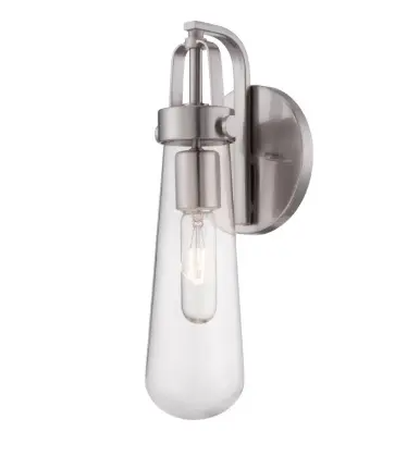 Nuvo 60-5261 Beaker Series Wall Sconce w/ Clear Glass, Wattage 20W, Brushed Nickel