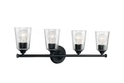 Nuvo 60-7284 Bransel Series Vanity Light w/ Seeded Glass, 4 Lights, Wattage 60W, Matte Black