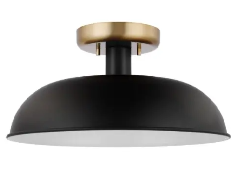 Nuvo 60-7491 Colony Semi-Flush Mount, Wattage 60W, Voltage 120V, Black/Burnished Brass, Small