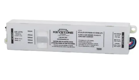 Keystone KTLD-25-UV-PS600-42-VDIM-LP2 Power Select Constant Current LED Driver, 600mA, Wattage 25W, Voltage 120V-277V