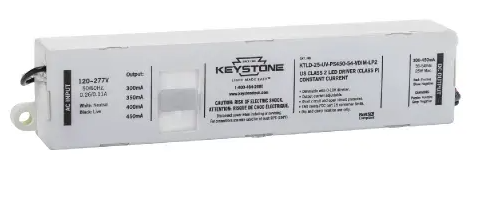 Keystone KTLD-25-UV-PS450-54-VDIM-LP2 Power Select Constant Current LED Driver, 450mA, Wattage 25W, Voltage 120V-277V