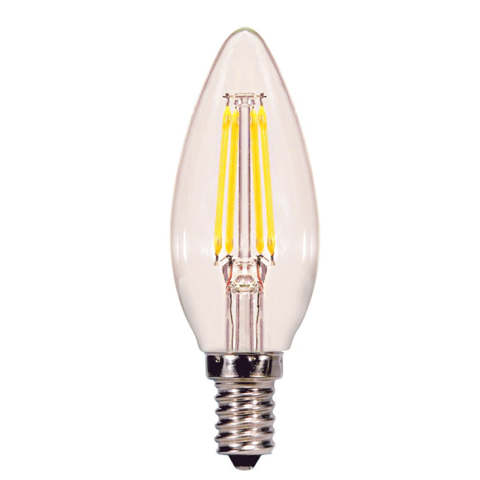 Satco S29877 B11 LED Filament Lamp, Clear, E12, Wattage 4.5W, Color Temperature 2700K, 350 Lumens, Voltage 120V