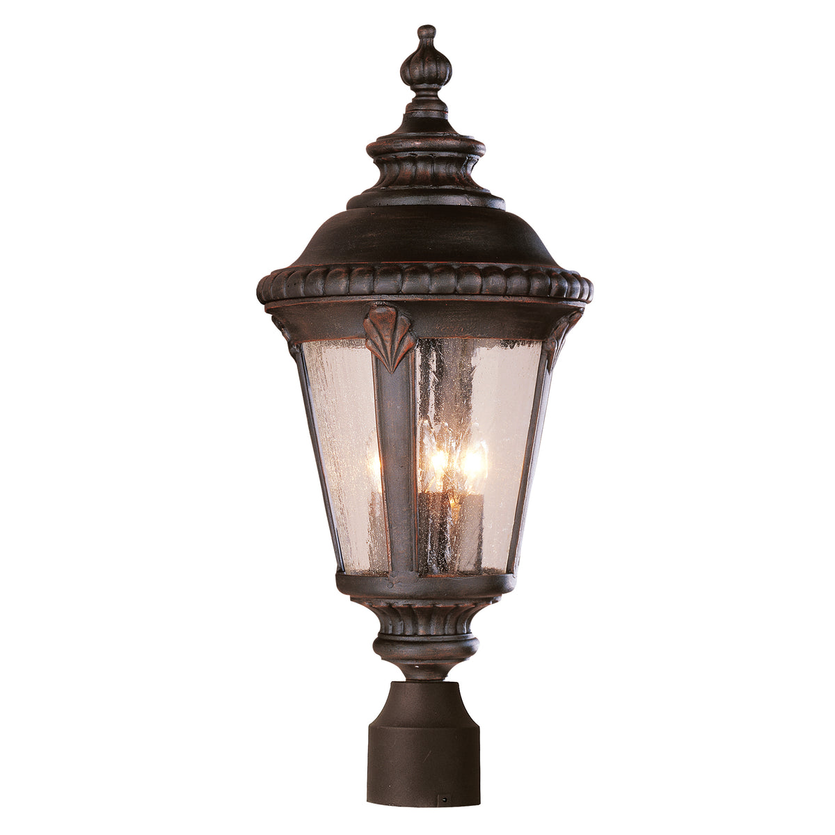 Trans Globe Lighting 5047 RT Commons 3 light rust post mount light with clear seeded glass