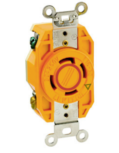 Leviton 2720-IG 30A, 250V 3-Phase, NEMA L15-30R, 3P, 4W, Flush Mtg Locking Receptacle, Isolated Ground, V-0-MAX, Orange Finish