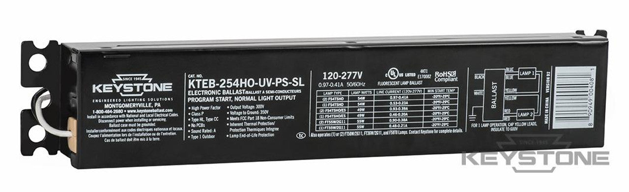 Keystone KTEB-254HO-UV-PS-SL-CP 2 Lite F54T5 HO 54W Program Start Electronic Ballast, 9 case"