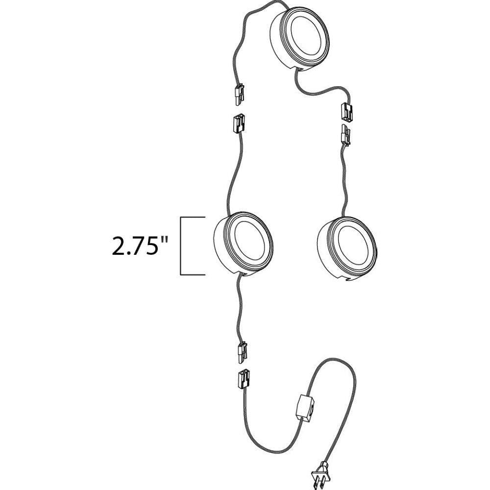 Maxim Lighting 53835WT CounterMax MX LD AC Under Cabinet Disc Light - Line Drawing Showing 2.75 Inch Dimensions and Wiring Layout