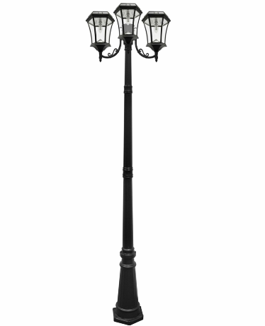 Gama Sonic 94B003 Victorian Bulb Solar Lamp Post w/GS Solar Light Bulb, Triple Lamps, Black Finish