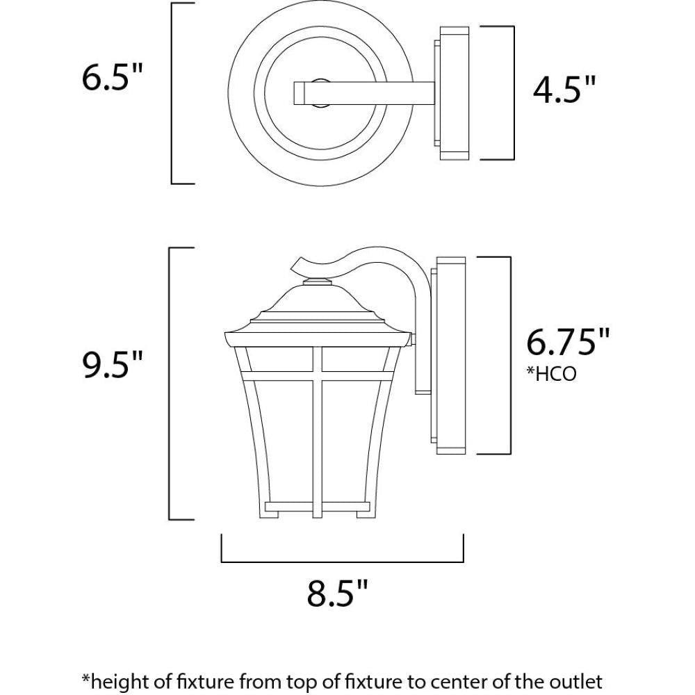 Maxim Lighting 55502LACO Balboa DC Outdoor Wall Lantern Dimensions Diagram