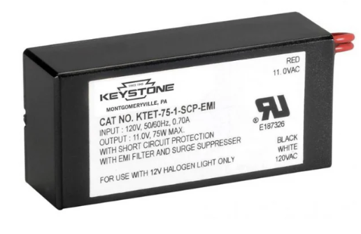 Keystone KTET-75-1-SCP-EMI-CP 75W Low Voltage Step Down Halogen Electronic Transformer