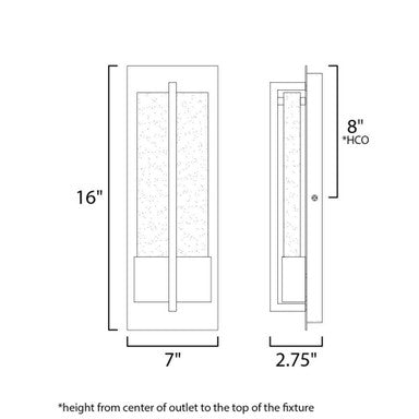 Maxim Lighting 56193BGBK Cascade Outdoor Wall Light - Dimensions Diagram 16 inch H x 7 inch W
