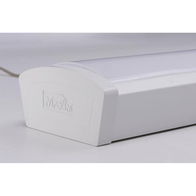 Maxim Lighting 57521WT Wrap White LED Flush Mount - End Cap with Maxim Logo Detail