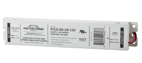 Keystone KTLD-60-UV-12V-DP Dual Channel Constant Voltage Standard Case LED Driver, 120-277V Input, 12V output, Wattage 60W, Distributor Pack