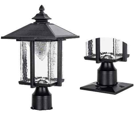 Gama Sonic 58i50023 Casita Solar Post Light, 3” Fitter and Pier Mount. Cast Aluminum with Beveled Glass, Black Finish