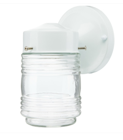 Nuvo 60-112 Mason Jar 1-Light Wall Lantern - White / Clear Ribbed Glass
