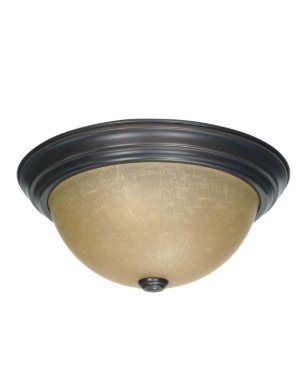 Nuvo 60-1257 2 Light - 15" Flush with Champagne Linen Washed Glass - Mahogany Bronze Finish
