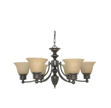 Nuvo 60-1274 Empire - 6 Light Chandelier with Champagne Linen Washed Glass - Mahogany Bronze Finish