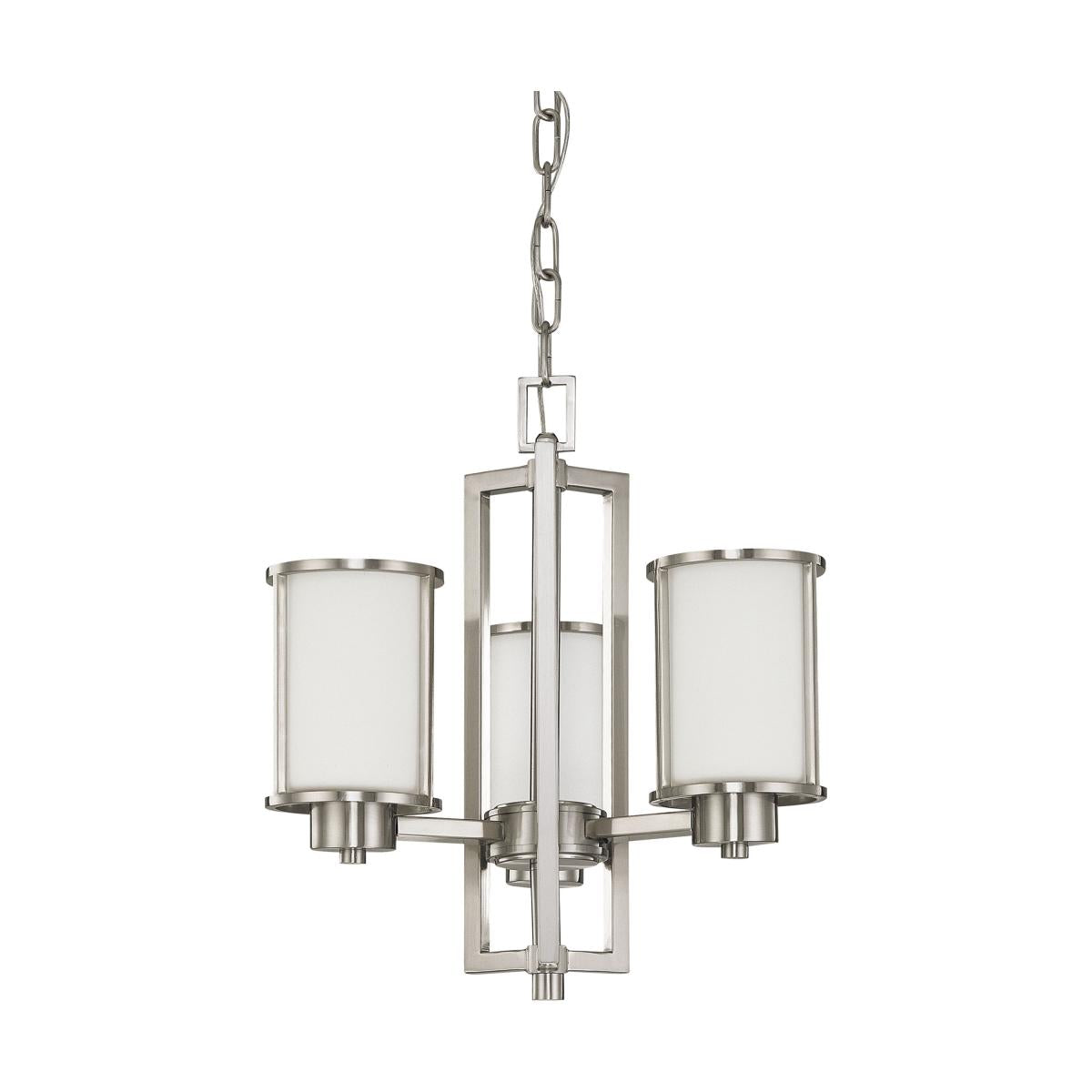 Nuvo 60-2851 Odeon 3 Light Convertible Chandelier - Satin White Glass, Brushed Nickel Finish, 120V, 60W, Up/Down Installation