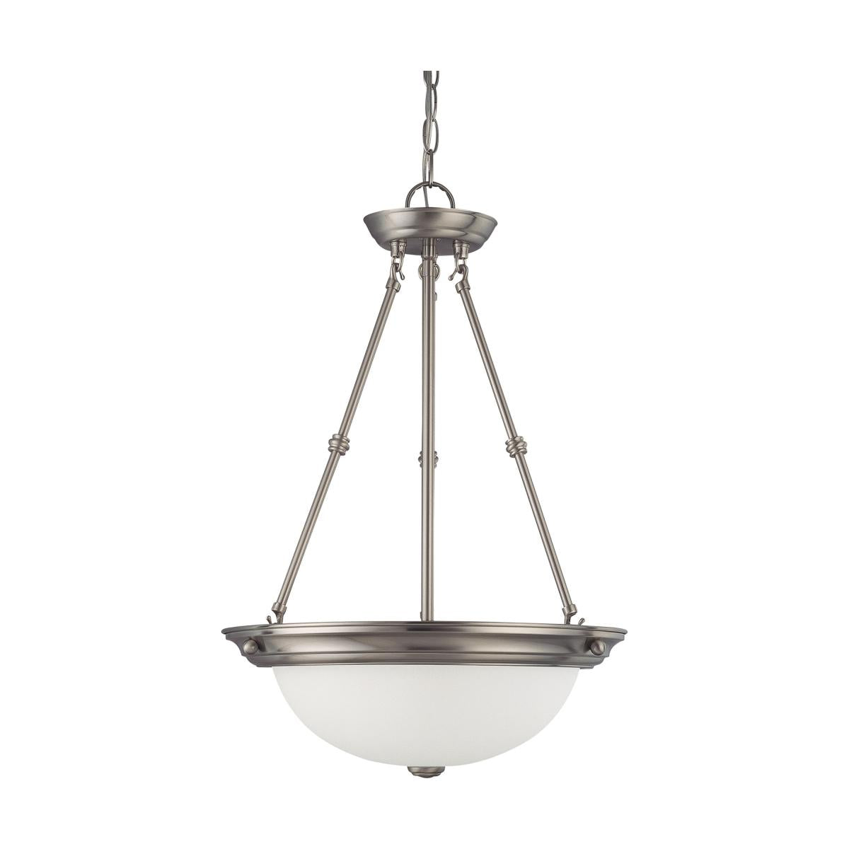 Nuvo 60-3247 3 Light Pendant, 15" Frosted White Glass, Brushed Nickel Finish, 120V, 60W