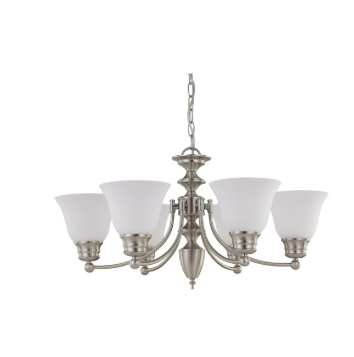 Nuvo 60-3255 Empire - 6 Light Chandelier with Frosted White Glass - Brushed Nickel Finish